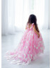 Pink Satin Tulle Butterflies Flower Girl Dress Kids Ball Gown